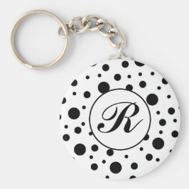 Monogram Black op White Polka Dot Pattern Sleutelhanger