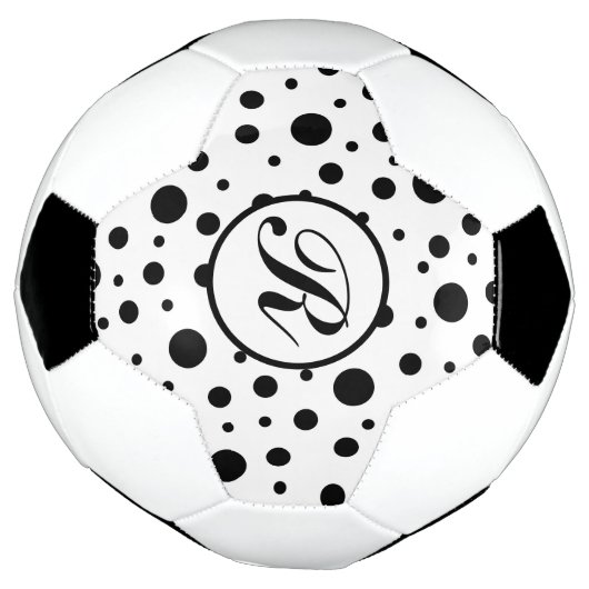 Monogram Black op White Polka Dot Pattern Voetbal (Gedraaid)