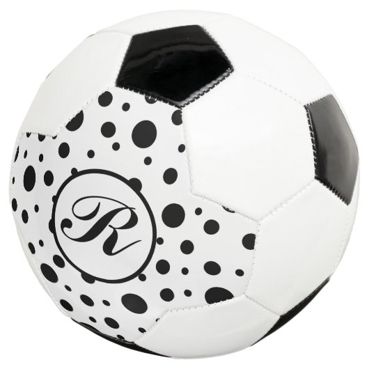Monogram Black op White Polka Dot Pattern Voetbal (Drie kwart)
