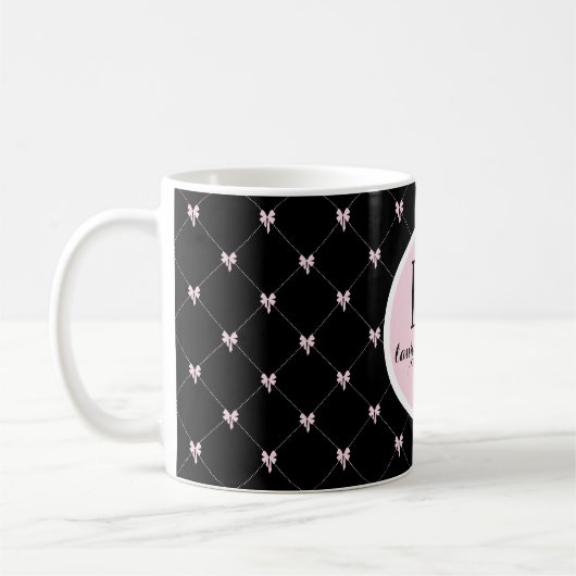 Monogram Black & Pink Bow Script Koffiemok (Links)