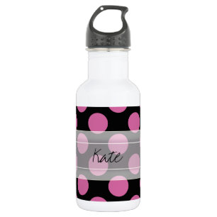 Monogram Black Pink Chic Polka Dot Patroon Waterfles