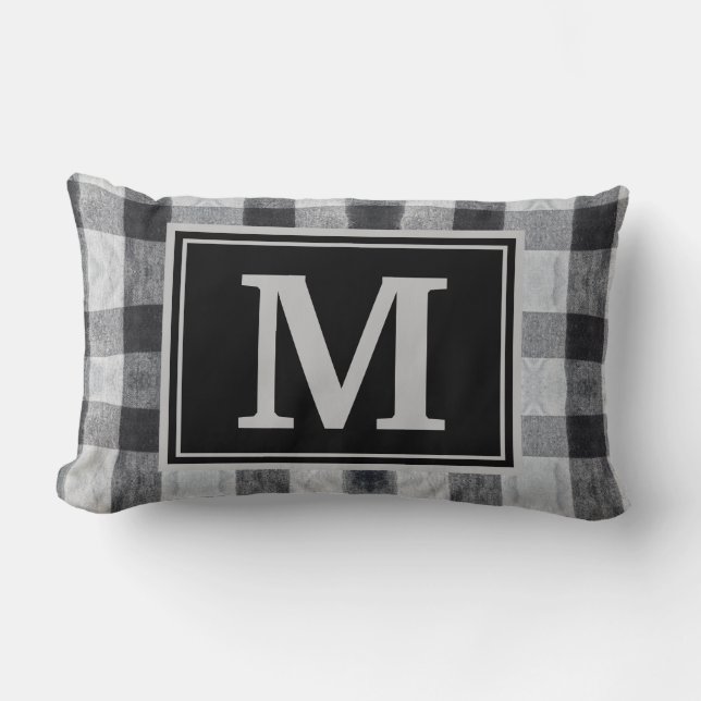 Monogram Black Plaid Family Initiaal Sierkussen Kussen (Voorkant)
