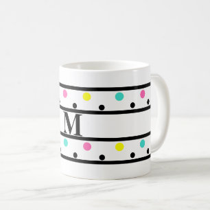 Monogram Black Polka Dots Koffiemok