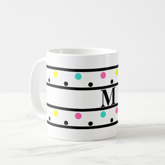 Monogram Black Polka Dots Koffiemok (Voorkant links)