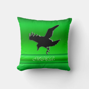 Monogram, Black Raven logo op groen chrome-effect Kussen