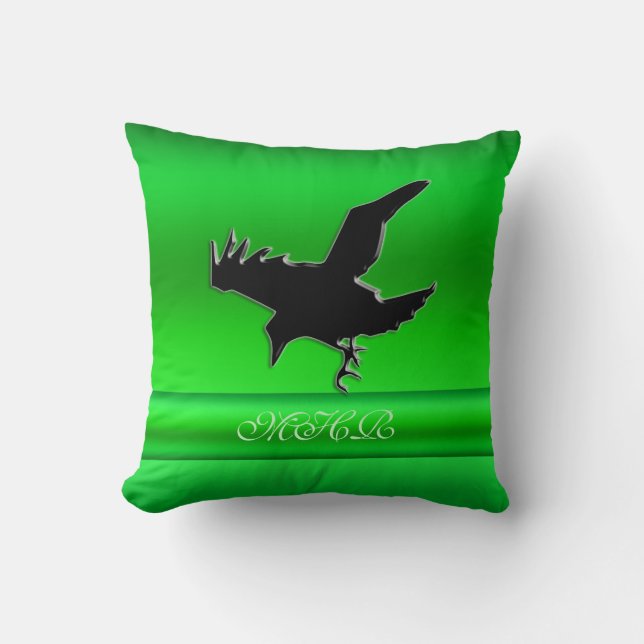 Monogram, Black Raven logo op groen chrome-effect Kussen (Voorkant)