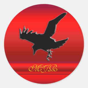 Monogram, Black Raven logo op rood chrome-effect Ronde Sticker