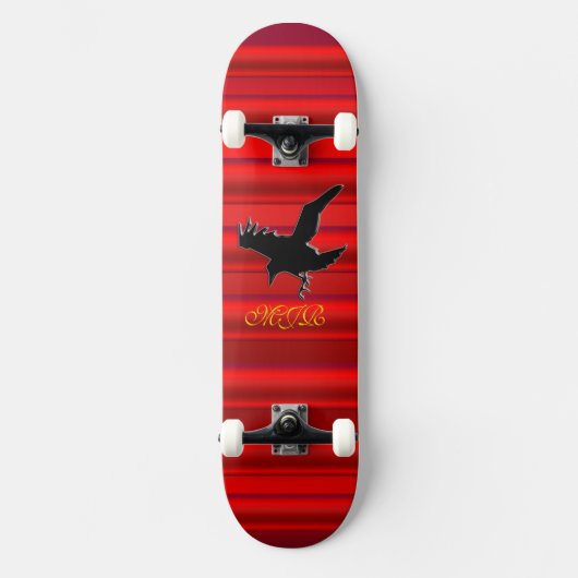 Monogram, Black Raven logo op rood chrome-effect Skateboard (Voorkant)