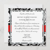 Monogram Black & Red Damask Wedding Invitations Kaart (Achterkant)