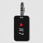 Monogram Black Red Heart Handgeschreven script Bagagelabel (Voorkant (verticaal))
