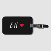 Monogram Black Red Heart Handgeschreven script Bagagelabel (Voorkant (horizontaal))