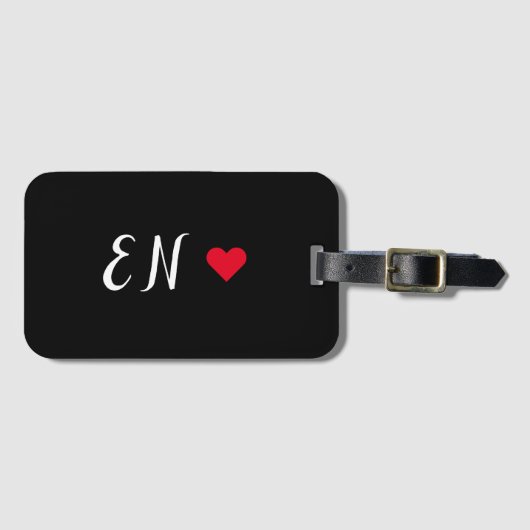 Monogram Black Red Heart Handgeschreven script Bagagelabel (Voorkant (horizontaal))