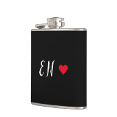 Monogram Black Red Heart Handgeschreven script Heupfles (Links)