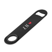 Monogram Black Red Heart Handgeschreven script Speed Flessenopener (Voorkant Gekanteld)