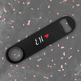 Monogram Black Red Heart Handgeschreven script Speed Flessenopener