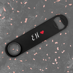 Monogram Black Red Heart Handgeschreven script Speed Flessenopener