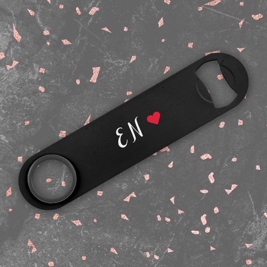 Monogram Black Red Heart Handgeschreven script Speed Flessenopener