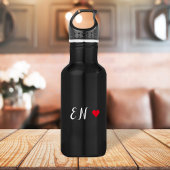 Monogram Black Red Heart Handgeschreven script Waterfles
