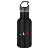 Monogram Black Red Heart Handgeschreven script Waterfles (Voorkant)