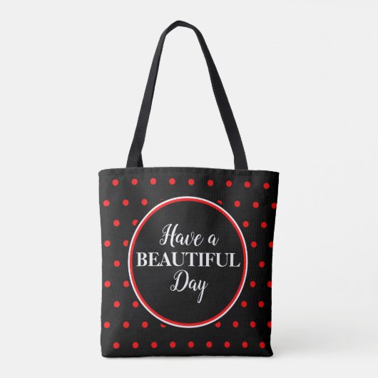 Monogram Black Red Polka Dots Quote Tote Bag (Achterkant)