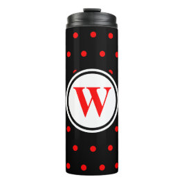 Monogram Black Red Polka Dots Thermosbeker