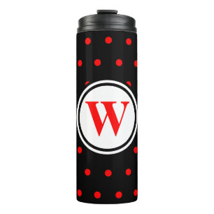 Monogram Black Red Polka Dots Thermosbeker