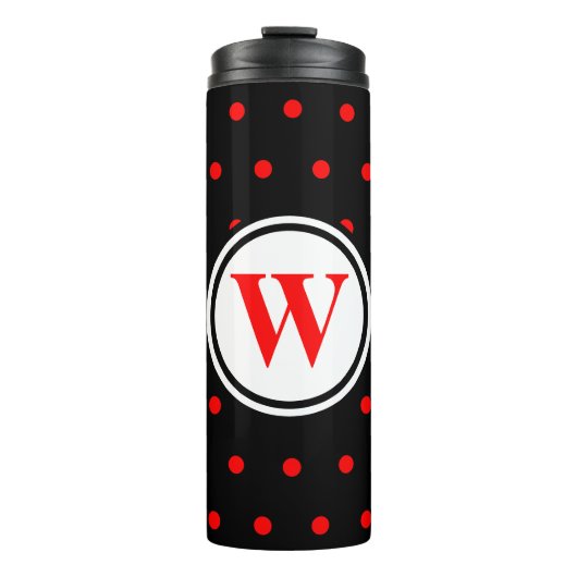 Monogram Black Red Polka Dots Thermosbeker (Voorkant)