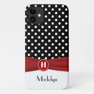 Monogram Black Red White Polka Dot iPhone 11 hoesj Case-Mate iPhone Case