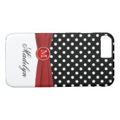 Monogram Black Red White Polka Dot iPhone 7 Hoesje (Achterkant (Horizontaal))