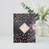 Monogram Black ROSEGOLD Pink Metallic Glitter Girl Briefkaart (Staand voorkant)