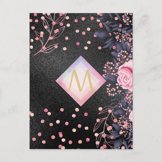 Monogram Black ROSEGOLD Pink Metallic Glitter Girl Briefkaart (Voorkant)