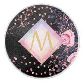 Monogram Black ROSEGOLD Pink Metallic Glitter Girl Keramische Knop (Voorkant)
