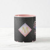 Monogram Black ROSEGOLD Pink Metallic Glitter Girl Mok (Midden)