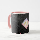 Monogram Black ROSEGOLD Pink Metallic Glitter Girl Mok (Voorkant links)