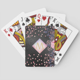 Monogram Black ROSEGOLD Pink Metallic Glitter Girl Pokerkaarten