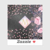 Monogram Black ROSEGOLD Pink Metallic Glitter Girl Sticker (Vel)