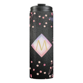 Monogram Black ROSEGOLD Pink Metallic Glitter Girl Thermosbeker