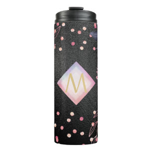 Monogram Black ROSEGOLD Pink Metallic Glitter Girl Thermosbeker