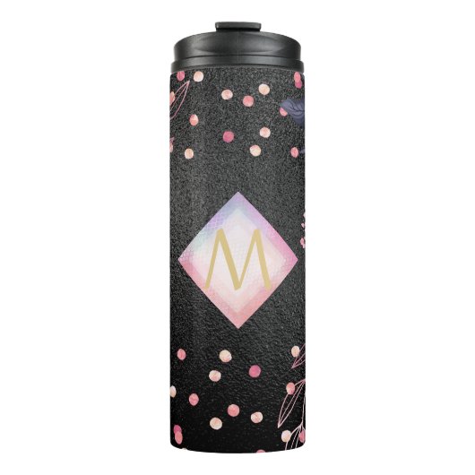 Monogram Black ROSEGOLD Pink Metallic Glitter Girl Thermosbeker (Voorkant)