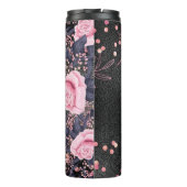 Monogram Black ROSEGOLD Pink Metallic Glitter Girl Thermosbeker (Achterkant)