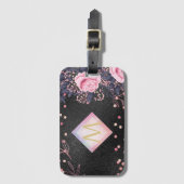 Monogram Black ROSEGOLD Roze Metallic Glitter Meis Bagagelabel (Voorkant (verticaal))