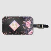 Monogram Black ROSEGOLD Roze Metallic Glitter Meis Bagagelabel (Voorkant (horizontaal))