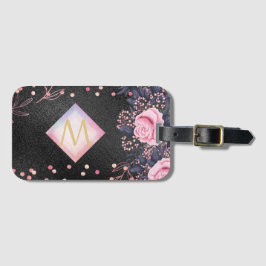 Monogram Black ROSEGOLD Roze Metallic Glitter Meis Bagagelabel