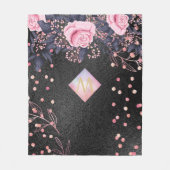 Monogram Black ROSEGOLD Roze Metallic Glitter Meis Fleece Deken (Voorkant)