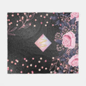 Monogram Black ROSEGOLD Roze Metallic Glitter Meis Fleece Deken (Voorkant (Horizontaal))