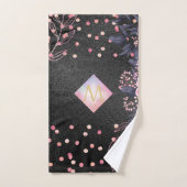 Monogram Black ROSEGOLD Roze Metallic Glitter Meis Handdoek (Handdoek)