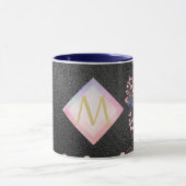 Monogram Black ROSEGOLD Roze Metallic Glitter Meis Mok (Midden)