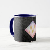 Monogram Black ROSEGOLD Roze Metallic Glitter Meis Mok (Voorkant links)