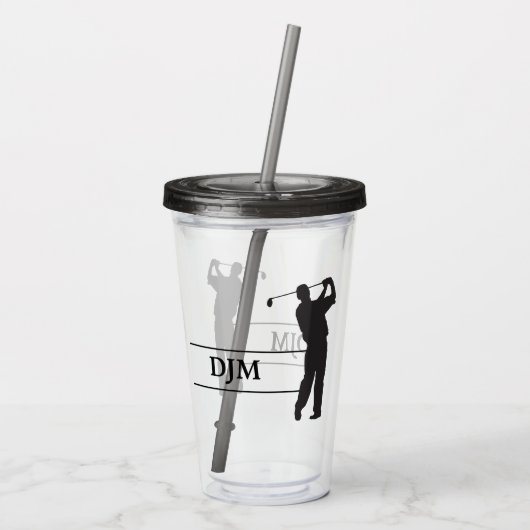 Monogram Black Silhouette Golfer Acryl Drinkbeker (Achterkant)