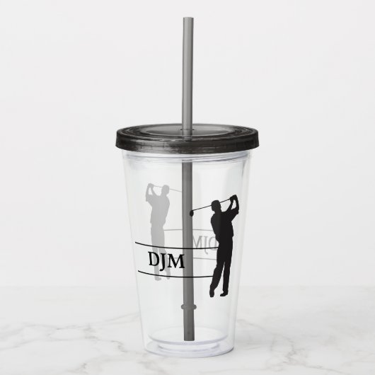 Monogram Black Silhouette Golfer Acryl Drinkbeker (Voorkant)